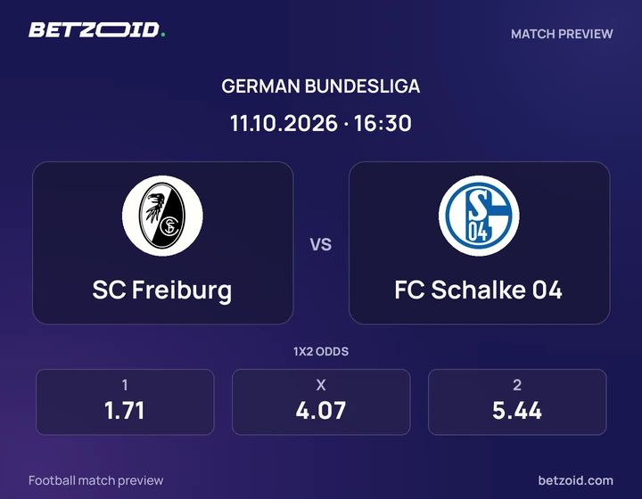 SC Freiburg – FC Schalke 04 SC Freiburg – FC Schalke 04: Spielvorschau zum Wettbewerb Bundesliga mit Teamlogos und Anstoßzeit.