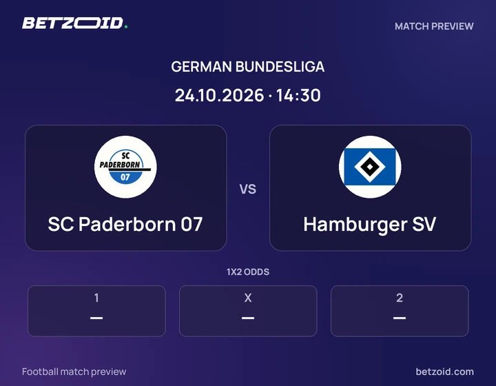 SC Paderborn 07 - Hamburger SV SC Paderborn 07 vs Hamburger SV: German Bundesliga match preview with team badges and kick-off details.