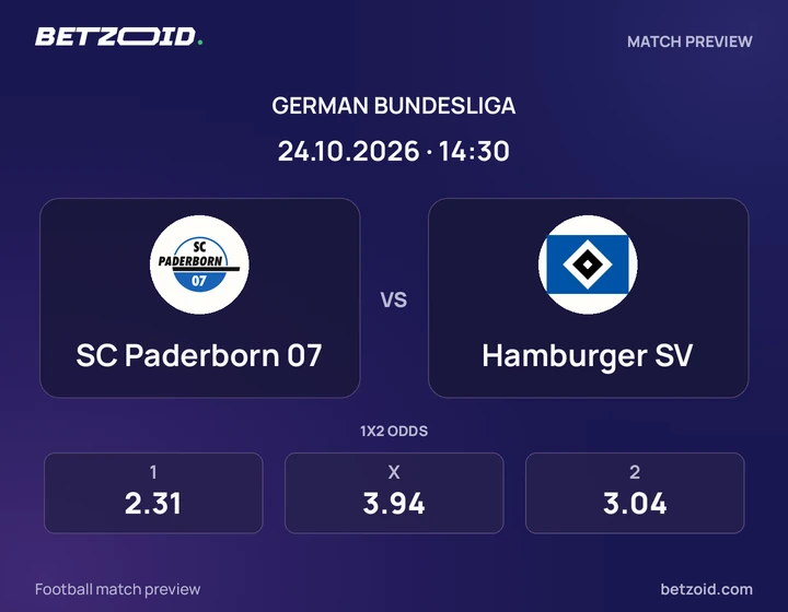 SC Paderborn 07 – Hamburger SV SC Paderborn 07 – Hamburger SV: Spielvorschau zum Wettbewerb Bundesliga mit Teamlogos und Anstoßzeit.
