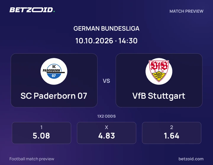 SC Paderborn 07 – VfB Stuttgart SC Paderborn 07 – VfB Stuttgart: Spielvorschau zum Wettbewerb Bundesliga mit Teamlogos und Anstoßzeit.
