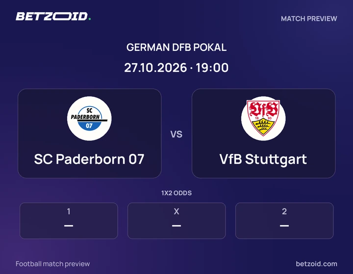 SC Paderborn 07 - VfB Stuttgart SC Paderborn 07 vs VfB Stuttgart: German DFB Pokal match preview with team badges and kick-off details.