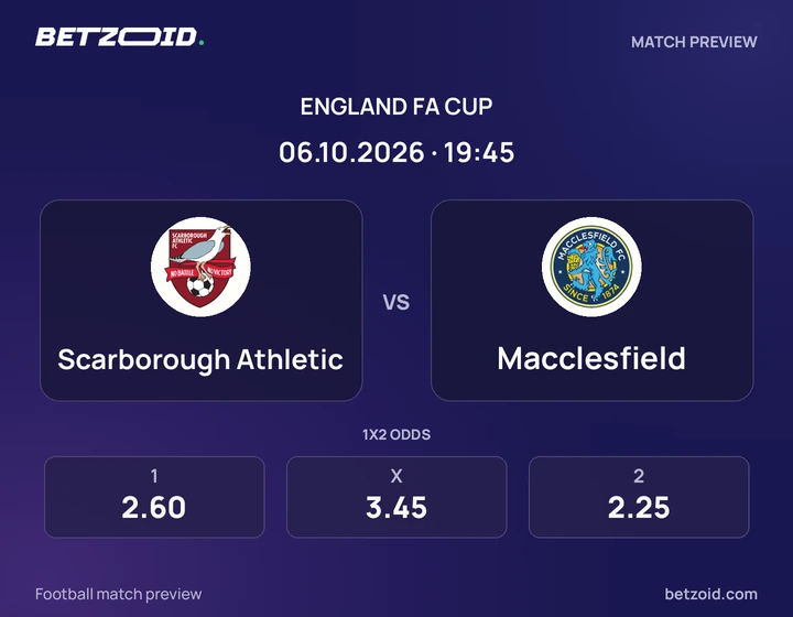 Scarborough Athletic - Macclesfield Scarborough Athletic vs Macclesfield: England FA Cup match preview with team badges and kick-off details.