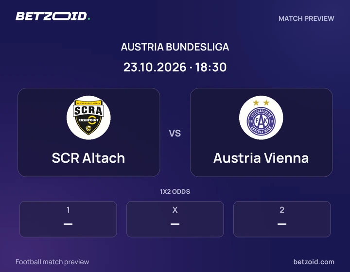 SCR Altach vs Austria Vienna: Austria Bundesliga match preview with team badges and kick-off details.