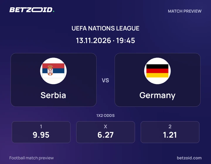 Serbia - Germany Serbia vs Germany: UEFA Nations League match preview with team badges and kick-off details.