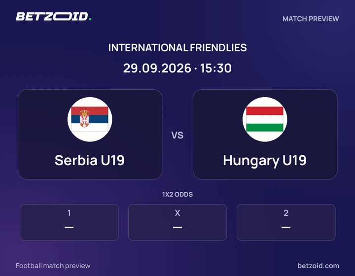 Serbia U19 vs Hungary U19: International Friendlies match preview with team badges and kick-off details.