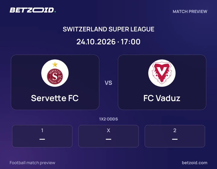 Servette FC - FC Vaduz Servette FC vs FC Vaduz: Switzerland Super League match preview with team badges and kick-off details.