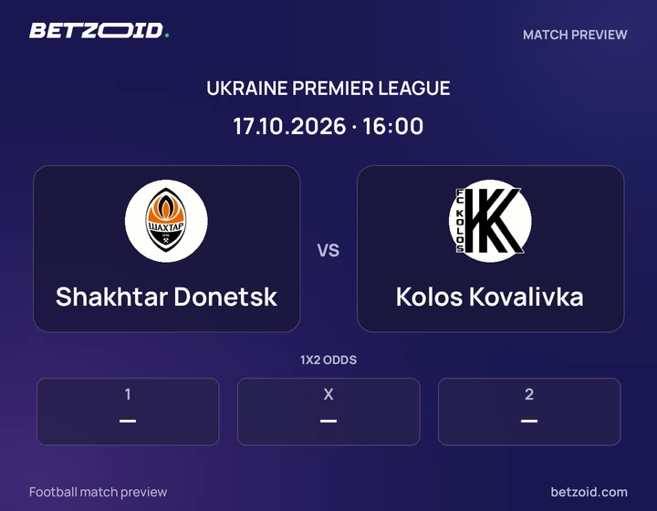 Shakhtar Donetsk vs Kolos Kovalivka: Ukraine Premier League match preview with team badges and kick-off details.
