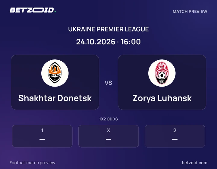 Shakhtar Donetsk vs Zorya Luhansk: Ukraine Premier League match preview with team badges and kick-off details.