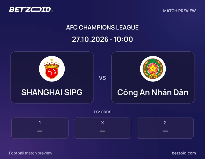 SHANGHAI SIPG - Công An Nhân Dân SHANGHAI SIPG vs Công An Nhân Dân: AFC Champions League match preview with team badges and kick-off details.