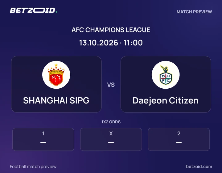 SHANGHAI SIPG vs Daejeon Citizen: AFC Champions League match preview with team badges and kick-off details.