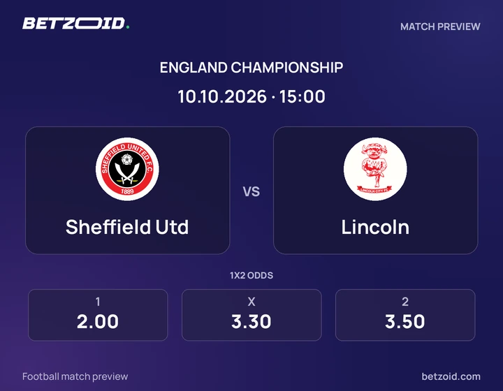 Sheffield Utd vs Lincoln: England Championship match preview with team badges and kick-off details.