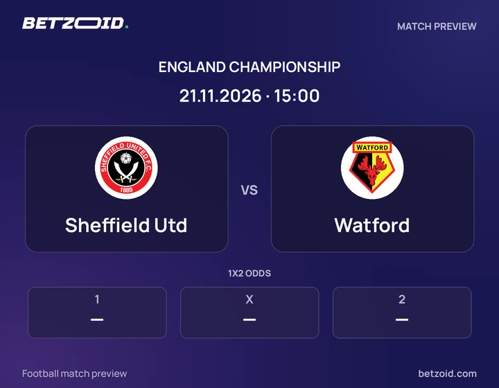 Sheffield Utd - Watford Sheffield Utd vs Watford: England Championship match preview with team badges and kick-off details.