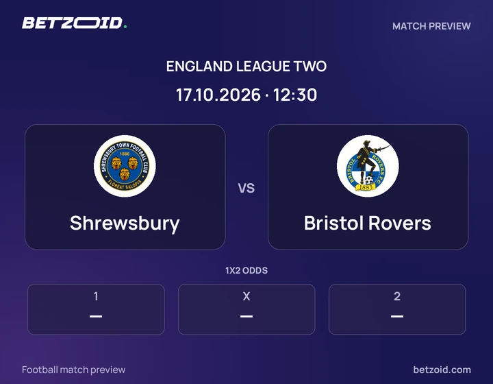 Shrewsbury vs Bristol Rovers: England League Two match preview with team badges and kick-off details.