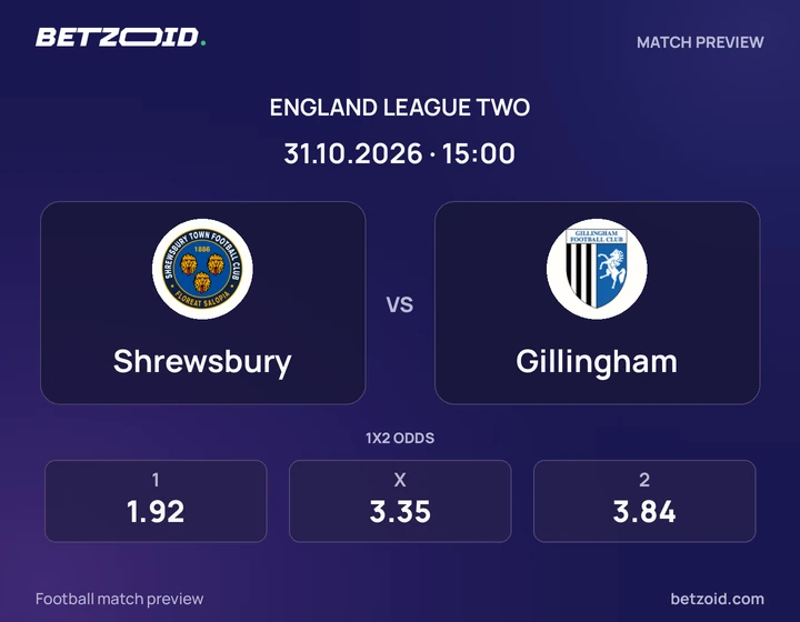 Shrewsbury - Gillingham Shrewsbury vs Gillingham: England League Two match preview with team badges and kick-off details.