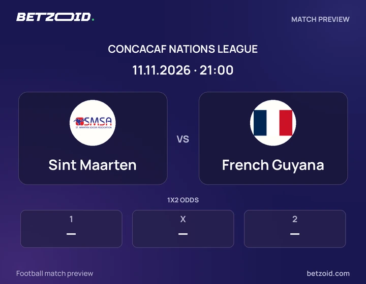 Sint Maarten - French Guyana Sint Maarten vs French Guyana: CONCACAF Nations League match preview with team badges and kick-off details.