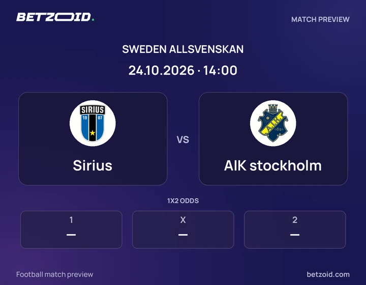 Sirius vs AIK stockholm: Sweden Allsvenskan match preview with team badges and kick-off details.
