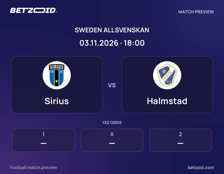 Sirius vs Halmstad: Sweden Allsvenskan match preview with team badges and kick-off details.