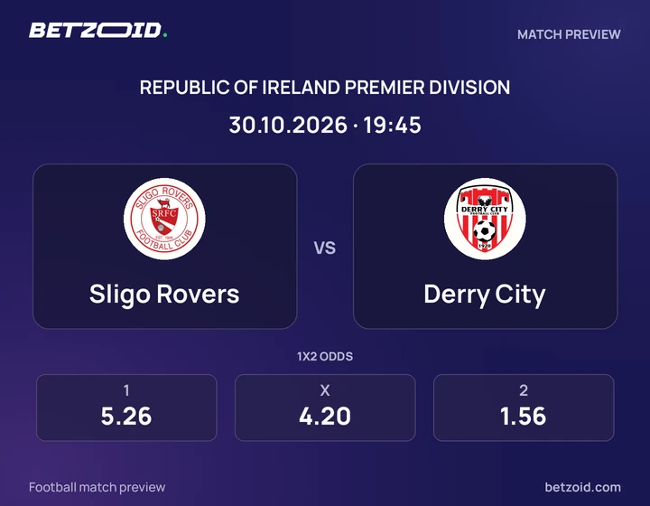 Sligo Rovers - Derry City Sligo Rovers vs Derry City: Republic of Ireland Premier Division match preview with team badges and kick-off details.