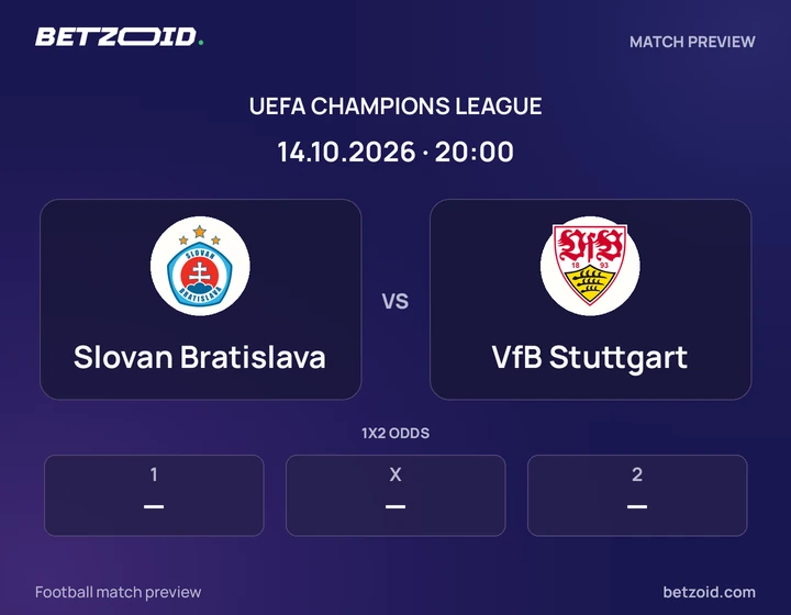 Slovan Bratislava - VfB Stuttgart Slovan Bratislava vs VfB Stuttgart: UEFA Champions League match preview with team badges and kick-off details.