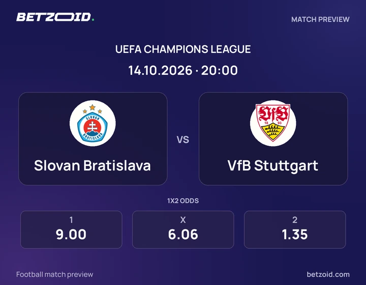 Slovan Bratislava – VfB Stuttgart Slovan Bratislava – VfB Stuttgart: Spielvorschau zum Wettbewerb Champions League mit Teamlogos und Anstoßzeit.