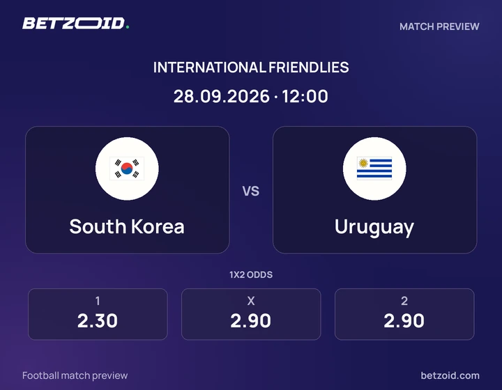 South Korea - Uruguay South Korea vs Uruguay: International Friendlies match preview with team badges and kick-off details.