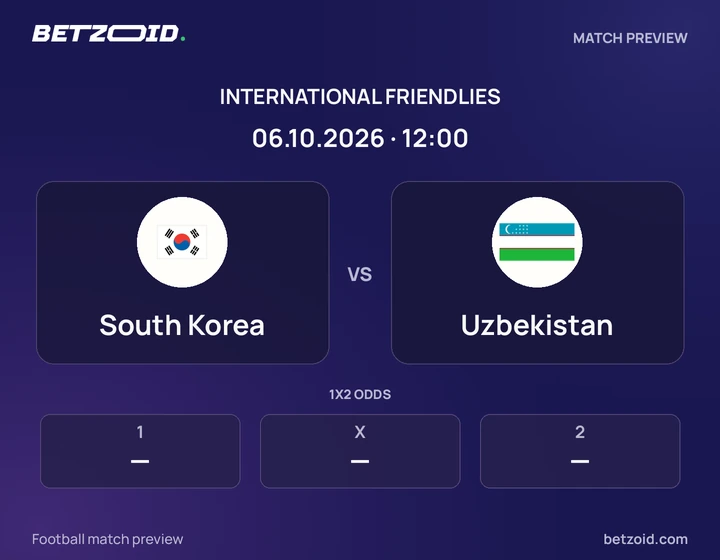 South Korea - Uzbekistan South Korea vs Uzbekistan: International Friendlies match preview with team badges and kick-off details.