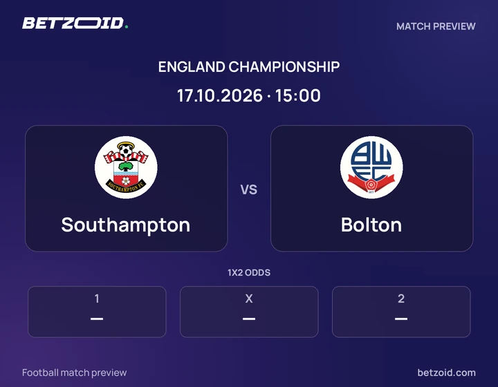 Southampton vs Bolton: England Championship match preview with team badges and kick-off details.