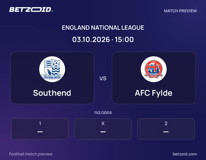 Southend vs AFC Fylde: England National League match preview with team badges and kick-off details.