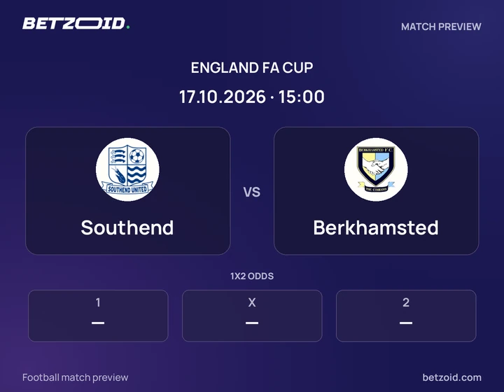 Southend vs Berkhamsted: England FA Cup match preview with team badges and kick-off details.