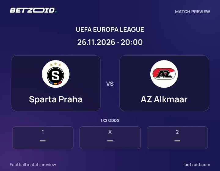 Sparta Praha vs AZ Alkmaar: UEFA Europa League match preview with team badges and kick-off details.