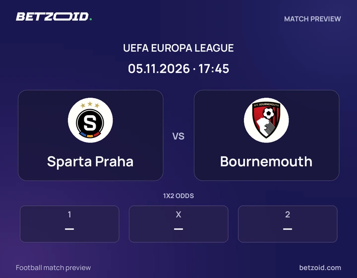 Sparta Praha vs Bournemouth: UEFA Europa League match preview with team badges and kick-off details.