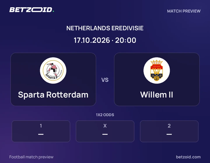 Sparta Rotterdam vs Willem II: Netherlands Eredivisie match preview with team badges and kick-off details.
