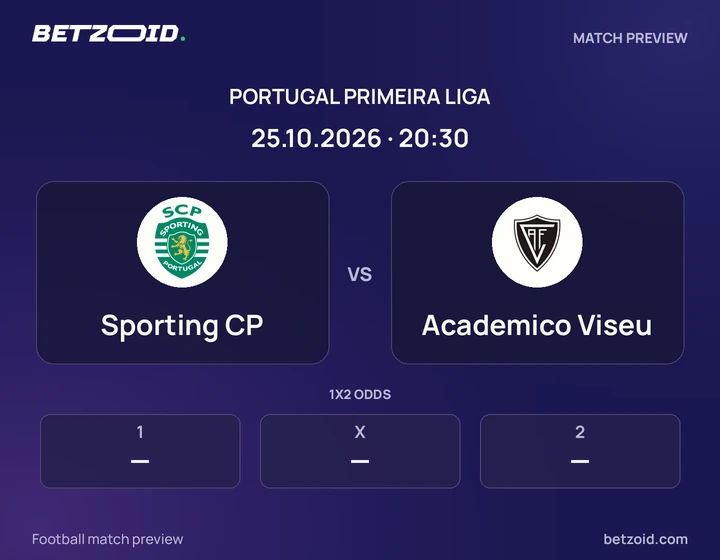 Sporting CP - Academico Viseu Sporting CP vs Academico Viseu: Portugal Primeira Liga match preview with team badges and kick-off details.
