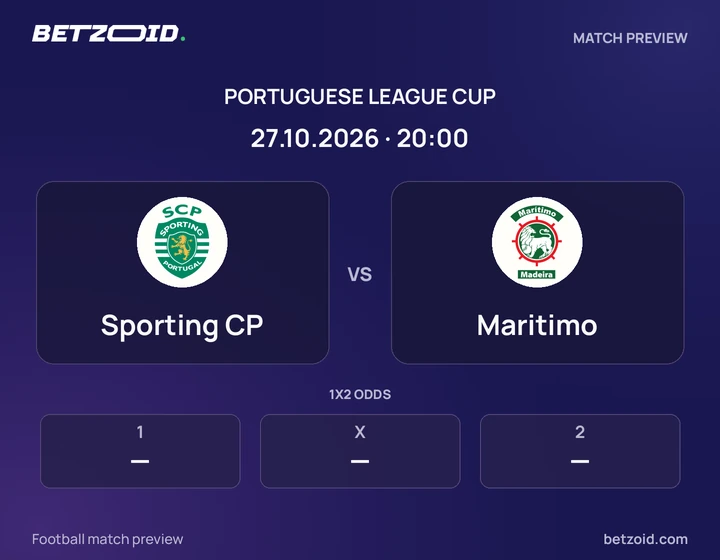 Sporting CP vs Maritimo: Portuguese League Cup match preview with team badges and kick-off details.