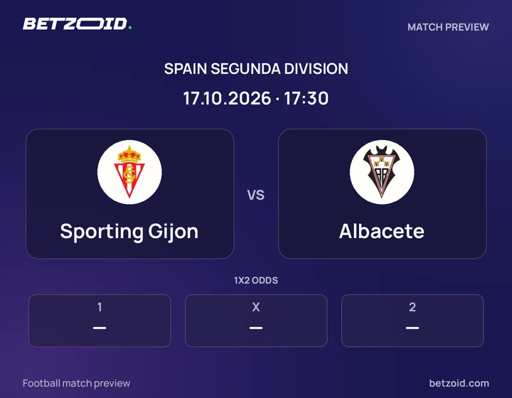 Sporting Gijon vs Albacete: Spain Segunda Division match preview with team badges and kick-off details.