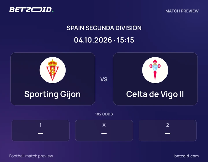 Sporting Gijon - Celta de Vigo II Sporting Gijon vs Celta de Vigo II: Spain Segunda Division match preview with team badges and kick-off details.
