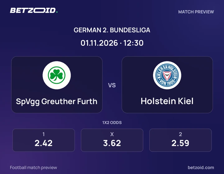 SpVgg Greuther Furth - Holstein Kiel SpVgg Greuther Furth vs Holstein Kiel: German 2. Bundesliga match preview with team badges and kick-off details.