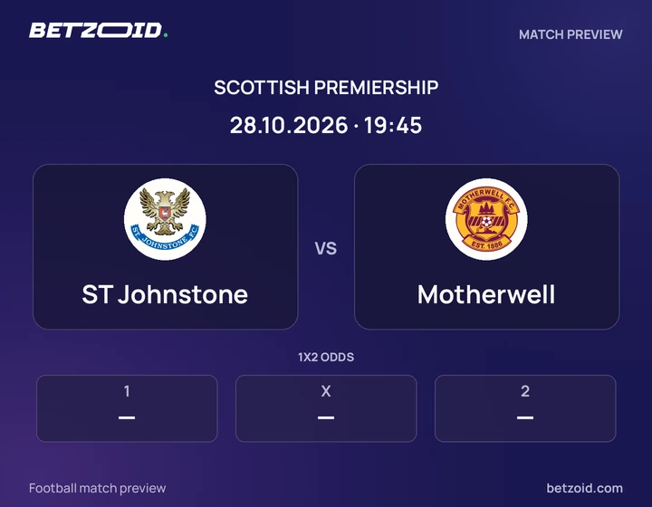 ST Johnstone vs Motherwell: Scottish Premiership match preview with team badges and kick-off details.