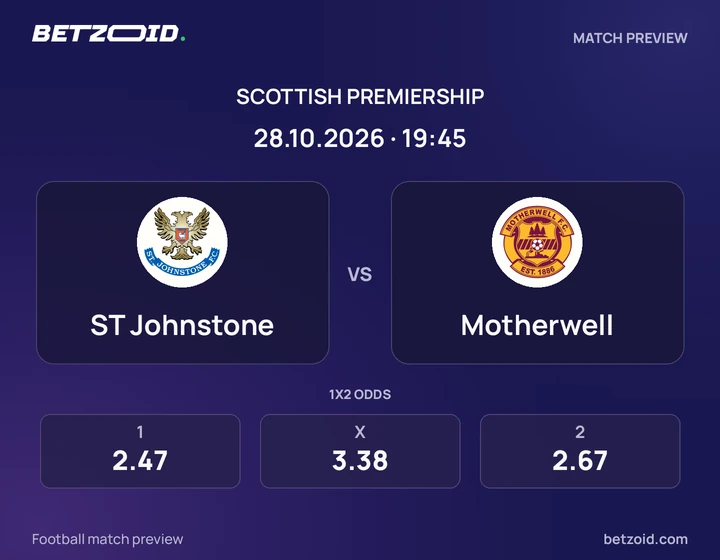 ST Johnstone - Motherwell ST Johnstone vs Motherwell: Scottish Premiership match preview with team badges and kick-off details.