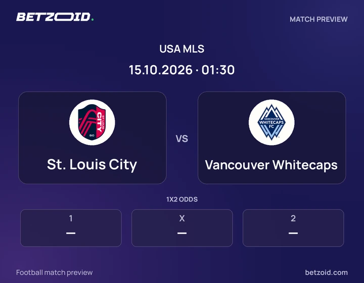 St. Louis City - Vancouver Whitecaps St. Louis City vs Vancouver Whitecaps: USA MLS match preview with team badges and kick-off details.