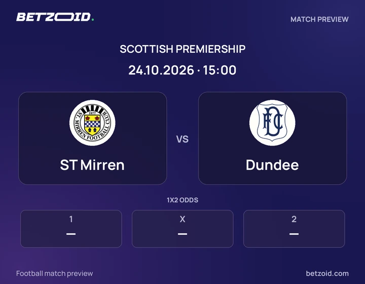 ST Mirren vs Dundee: Scottish Premiership match preview with team badges and kick-off details.