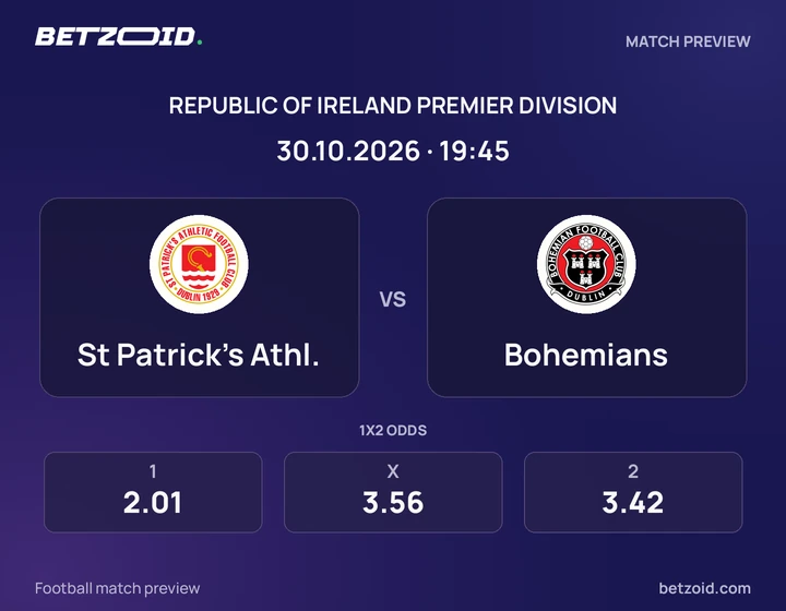St Patrick's Athl. - Bohemians St Patrick's Athl. vs Bohemians: Republic of Ireland Premier Division match preview with team badges and kick-off details.