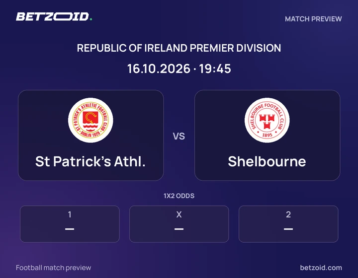 St Patrick's Athl. vs Shelbourne: Republic of Ireland Premier Division match preview with team badges and kick-off details.