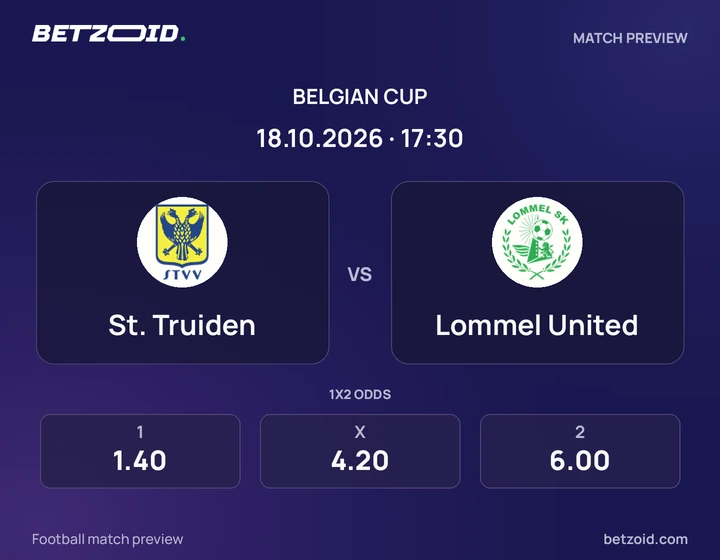 St. Truiden vs Lommel United: Belgian Cup match preview with team badges and kick-off details.