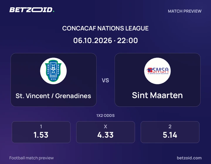 St. Vincent / Grenadines - Sint Maarten St. Vincent / Grenadines vs Sint Maarten: CONCACAF Nations League match preview with team badges and kick-off details.