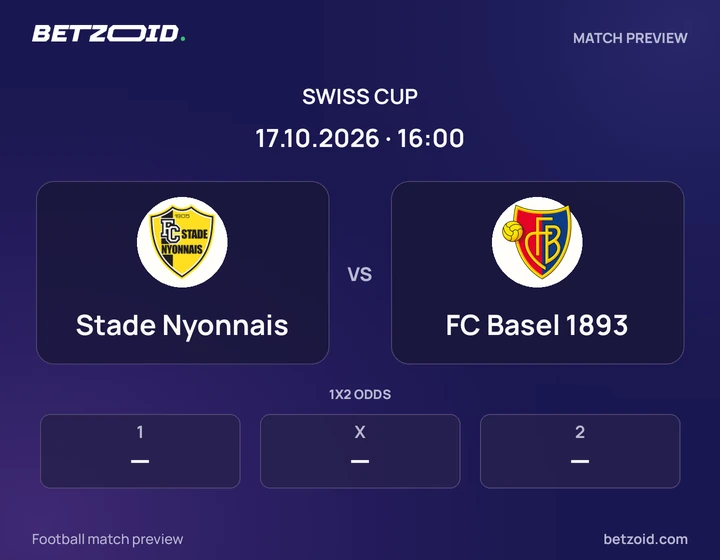 Stade Nyonnais - FC Basel 1893 Stade Nyonnais vs FC Basel 1893: Swiss Cup match preview with team badges and kick-off details.