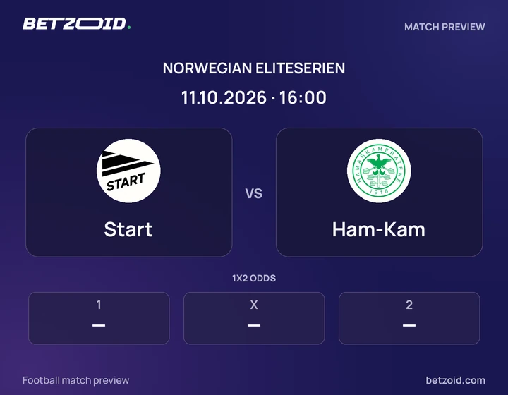 Start vs Ham-Kam: Norwegian Eliteserien match preview with team badges and kick-off details.