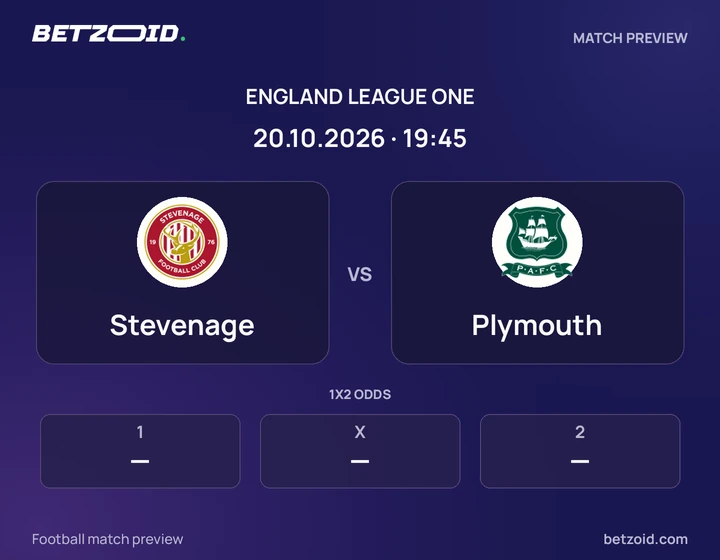 Stevenage - Plymouth Stevenage vs Plymouth: England League One match preview with team badges and kick-off details.