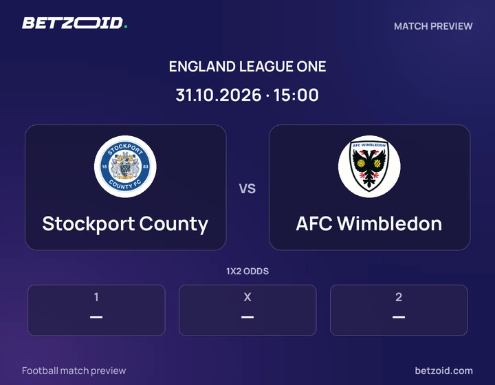 Stockport County - AFC Wimbledon Stockport County vs AFC Wimbledon: England League One match preview with team badges and kick-off details.