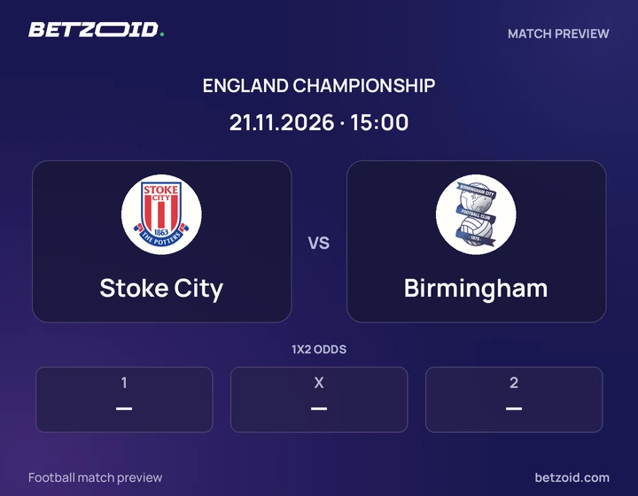 Stoke City - Birmingham Stoke City vs Birmingham: England Championship match preview with team badges and kick-off details.